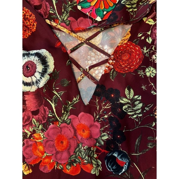 FARM Rio Fabulous Floral Blouse Size S Burgundy Long Sleeve Top NWT - Picture 5 of 10
